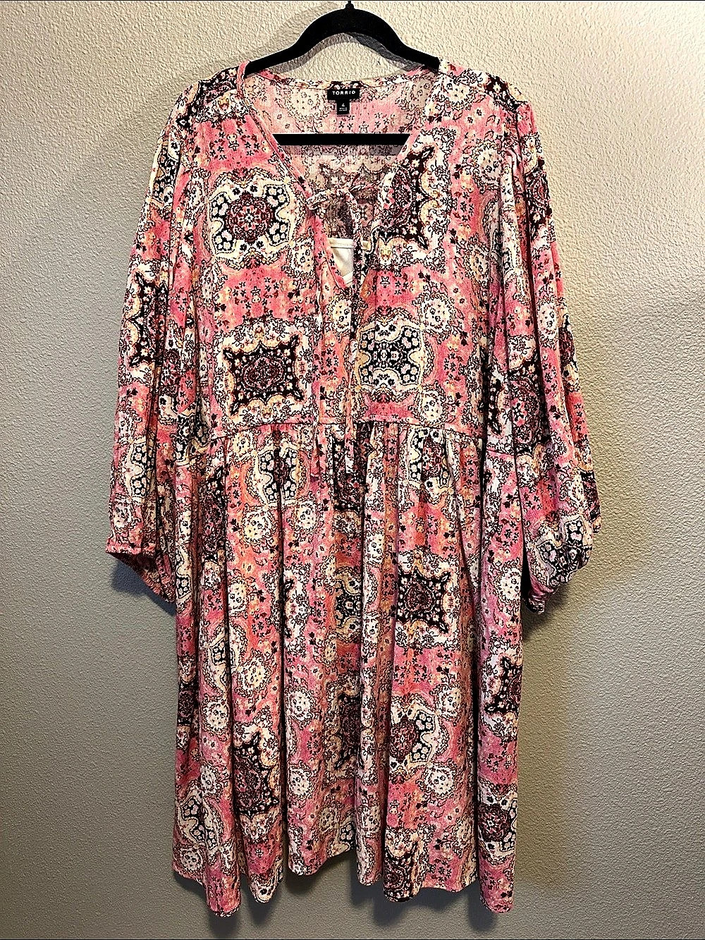 Torrid Coral & Brown Geometric Mini Dress Tunic Size 4 Like New